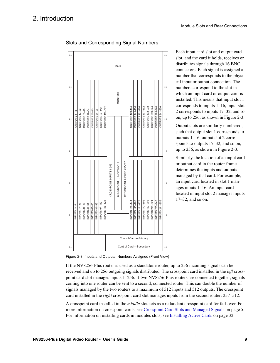 Slots and corresponding signal numbers, Slots and corresponding, Signal numbers | Introduction, Module slots and rear connections | Grass Valley NV8256-Plus v.1.2 User Manual | Page 19 / 90