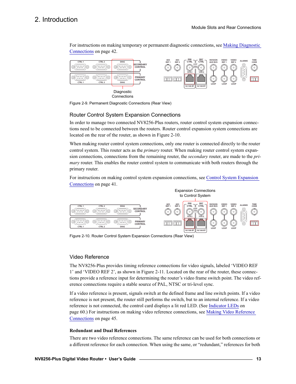 Router control system expansion connections, Video reference, Figure 2-9 | Introduction, Module slots and rear connections | Grass Valley NV8256-Plus v.1.2 User Manual | Page 23 / 90