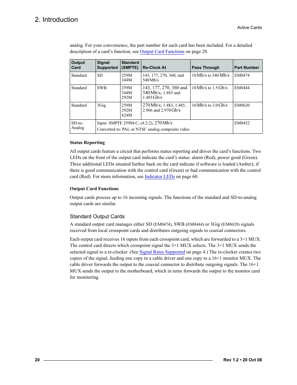 Standard output cards, Introduction | Grass Valley NV8256-Plus v.1.2 User Manual | Page 30 / 90