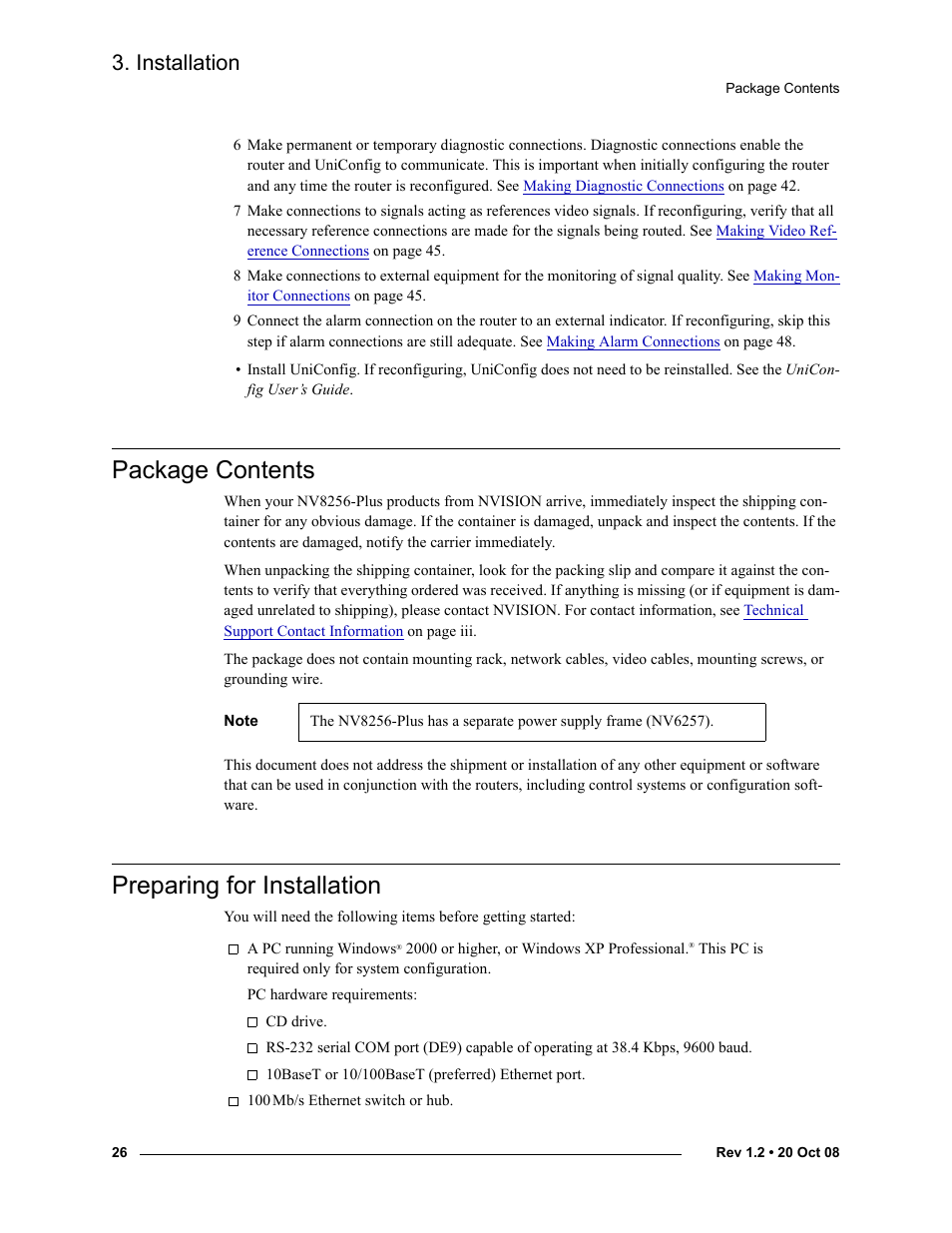 Package contents, Preparing for installation, Package contents preparing for installation | Installation | Grass Valley NV8256-Plus v.1.2 User Manual | Page 36 / 90