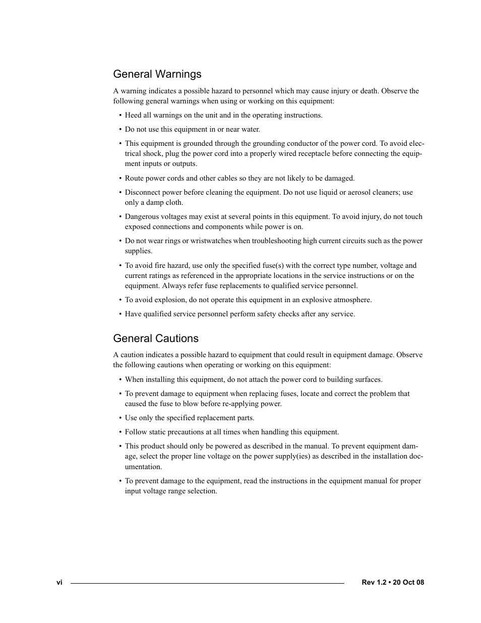 General warnings, General cautions | Grass Valley NV8256-Plus v.1.2 User Manual | Page 6 / 90