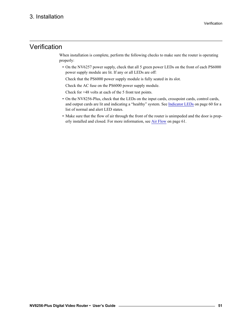 Verification, Installation | Grass Valley NV8256-Plus v.1.2 User Manual | Page 61 / 90