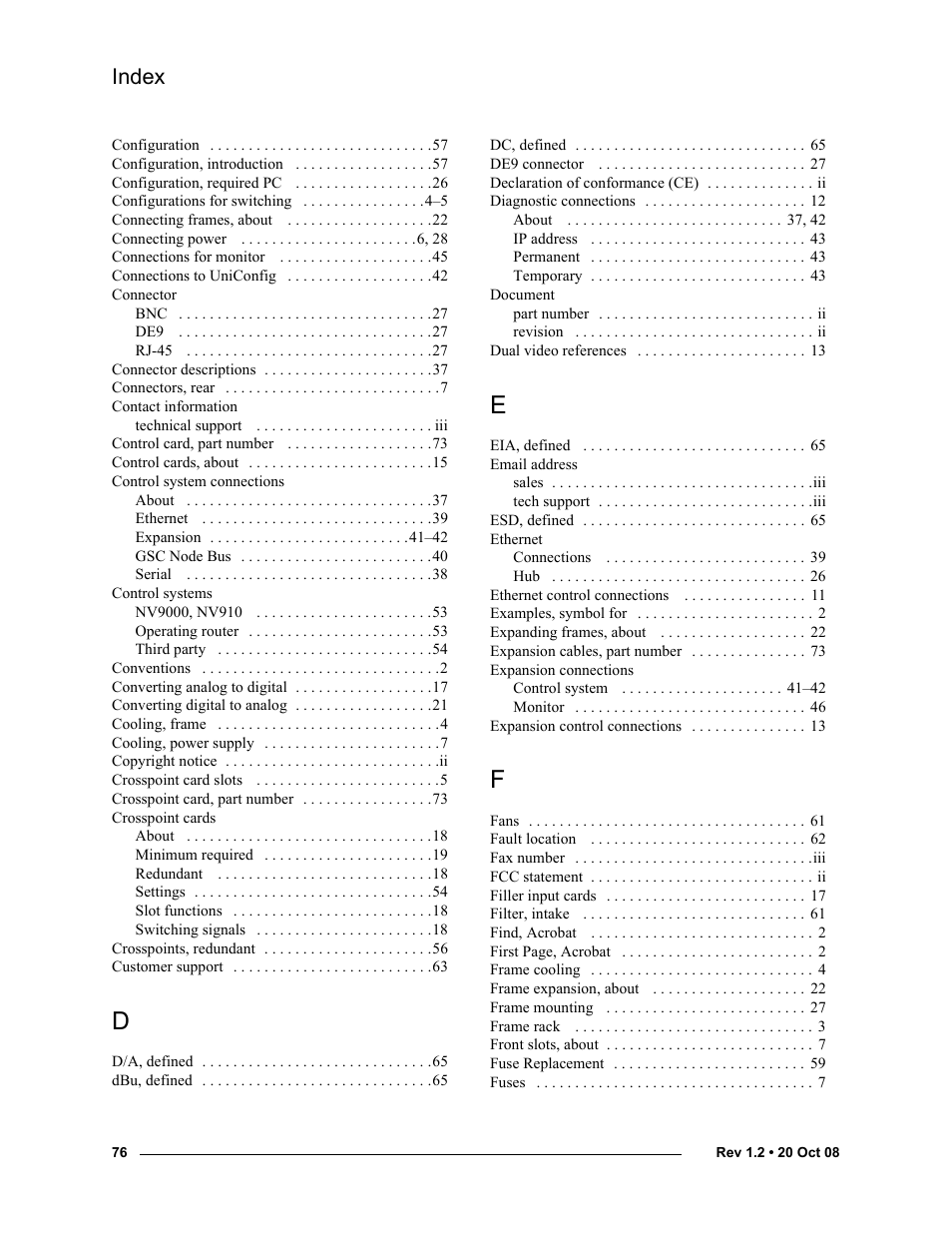 Index | Grass Valley NV8256-Plus v.1.2 User Manual | Page 86 / 90