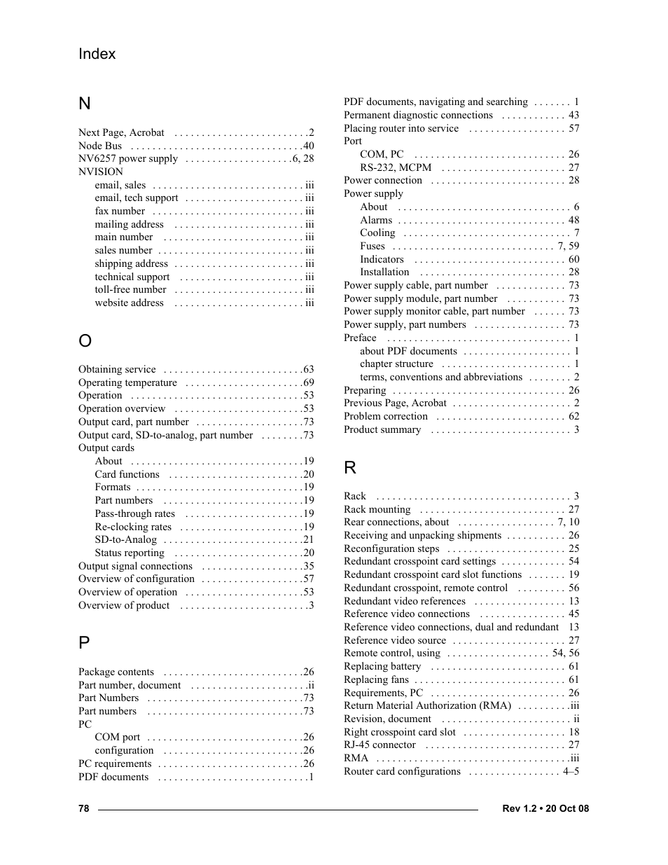 Index | Grass Valley NV8256-Plus v.1.2 User Manual | Page 88 / 90