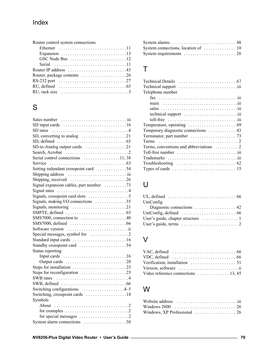 Index | Grass Valley NV8256-Plus v.1.2 User Manual | Page 89 / 90
