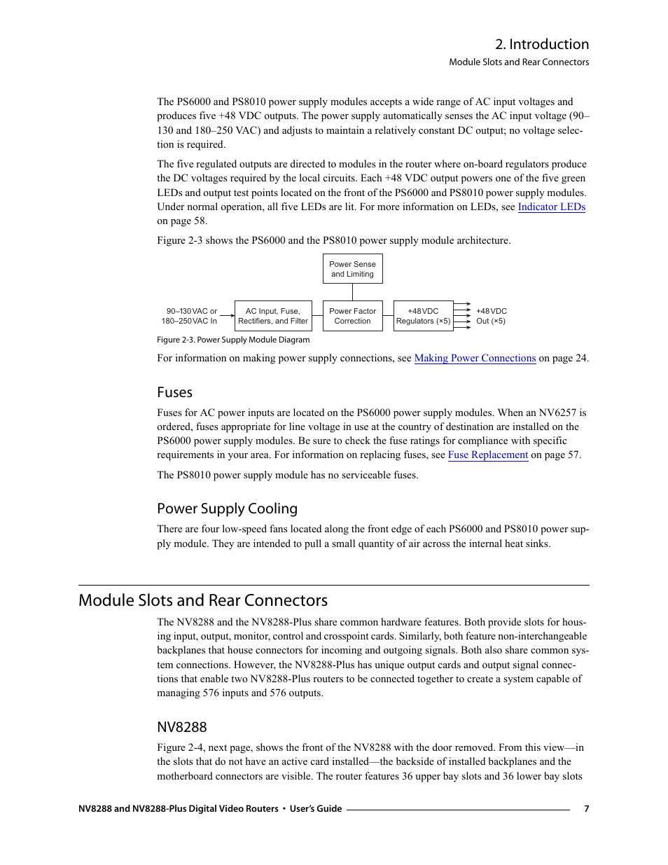 Fuses, Power supply cooling, Module slots and rear connectors | Nv8288, Fuses power supply cooling, Introduction | Grass Valley NV8288 v.1.5 User Manual | Page 17 / 88