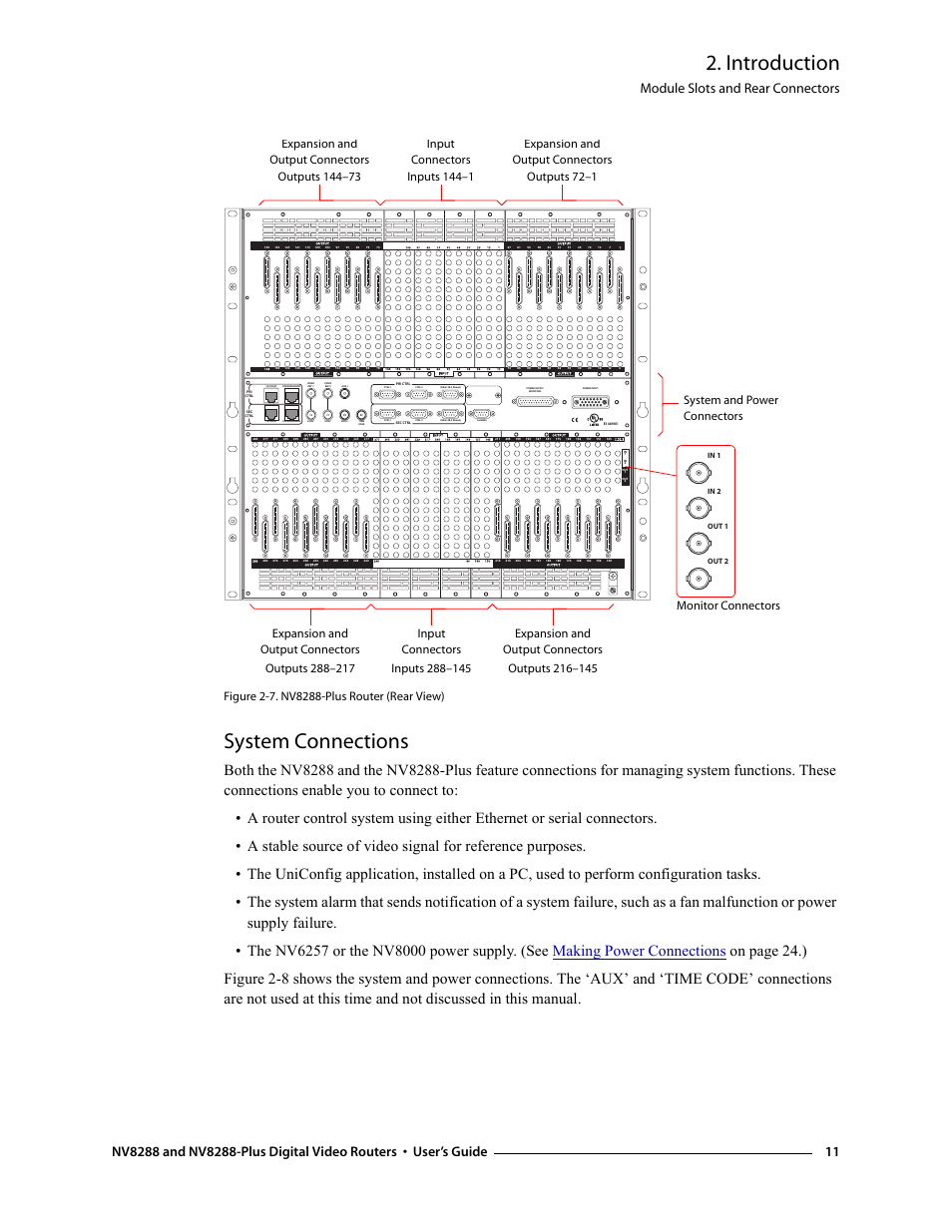 System connections, Plus (figure 2-7, Introduction | Module slots and rear connectors | Grass Valley NV8288 v.1.5 User Manual | Page 21 / 88