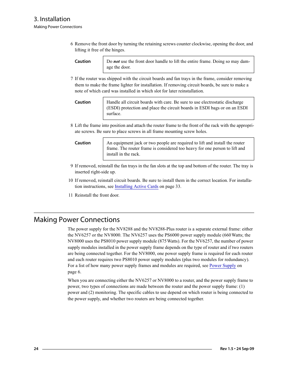 Making power connections, Making, Power connections | Installation | Grass Valley NV8288 v.1.5 User Manual | Page 34 / 88