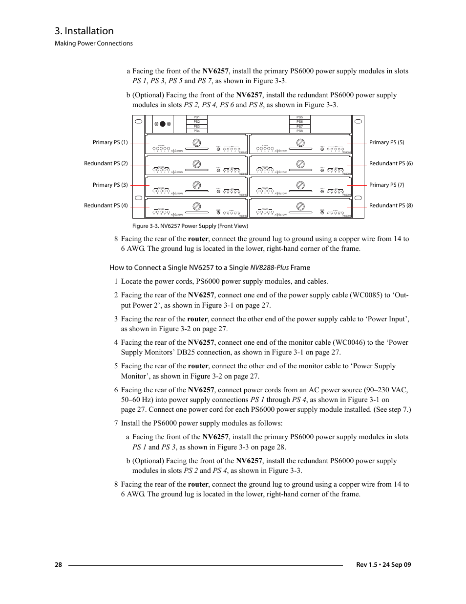 Installation, Making power connections | Grass Valley NV8288 v.1.5 User Manual | Page 38 / 88