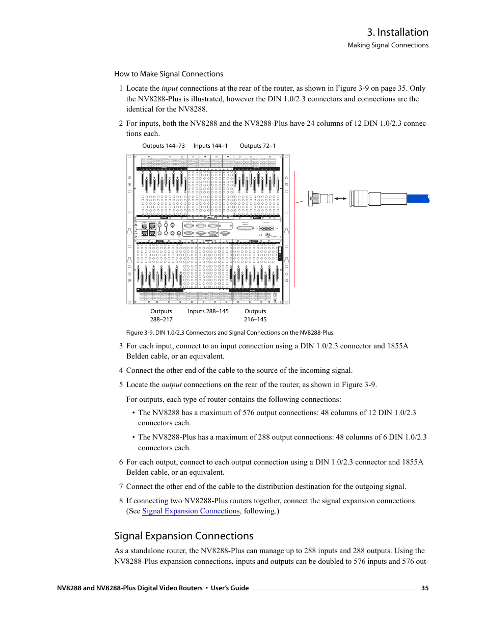 Signal expansion connections, Installation, Making signal connections | Rtr expansion, Diag (38.4 kbaud) | Grass Valley NV8288 v.1.5 User Manual | Page 45 / 88