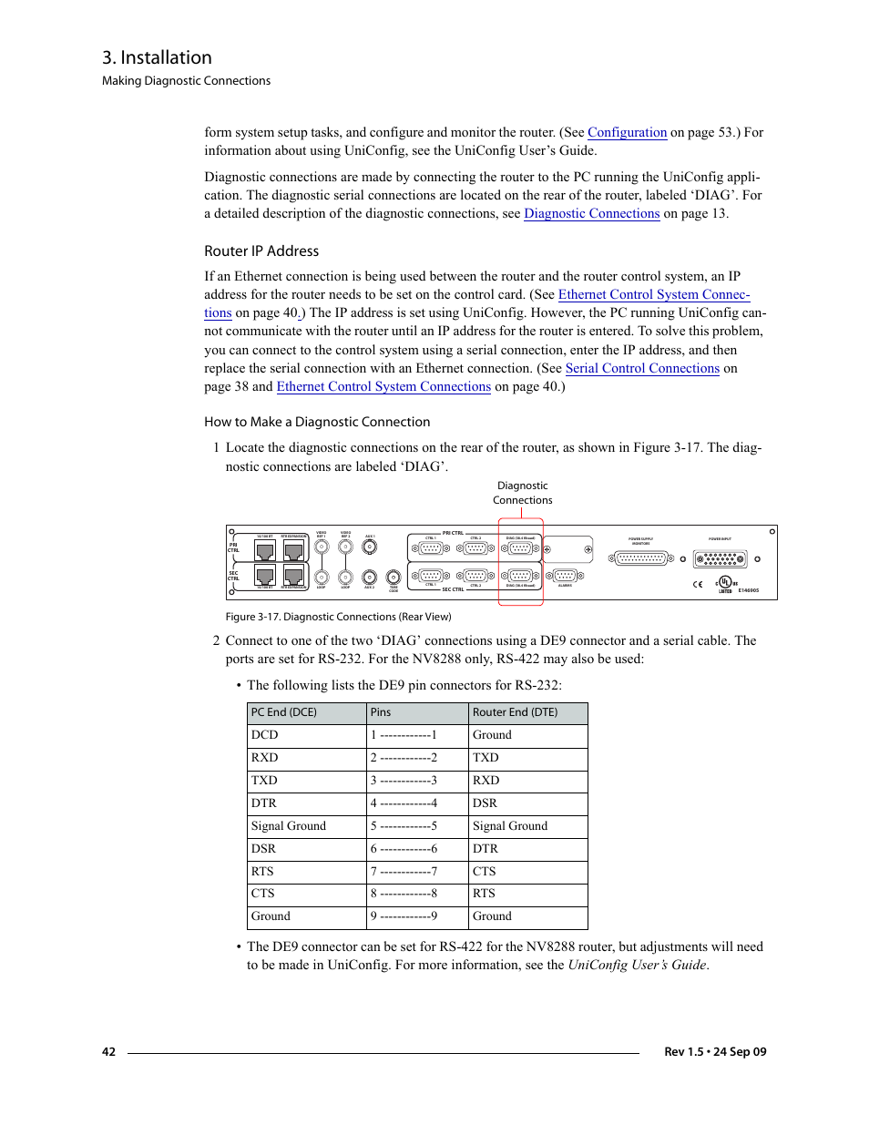 Router ip address, Installation | Grass Valley NV8288 v.1.5 User Manual | Page 52 / 88