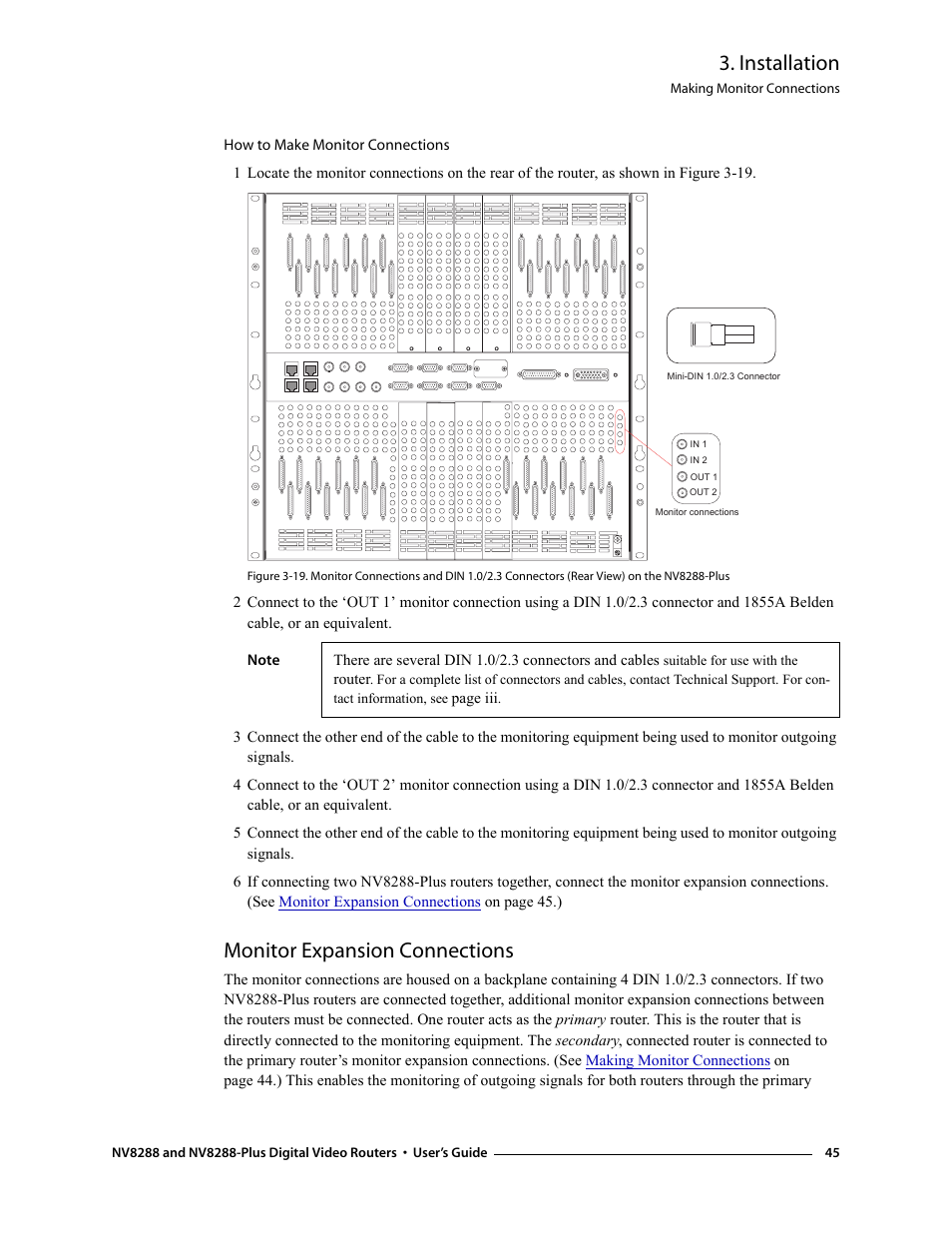Monitor expansion connections, Installation | Grass Valley NV8288 v.1.5 User Manual | Page 55 / 88