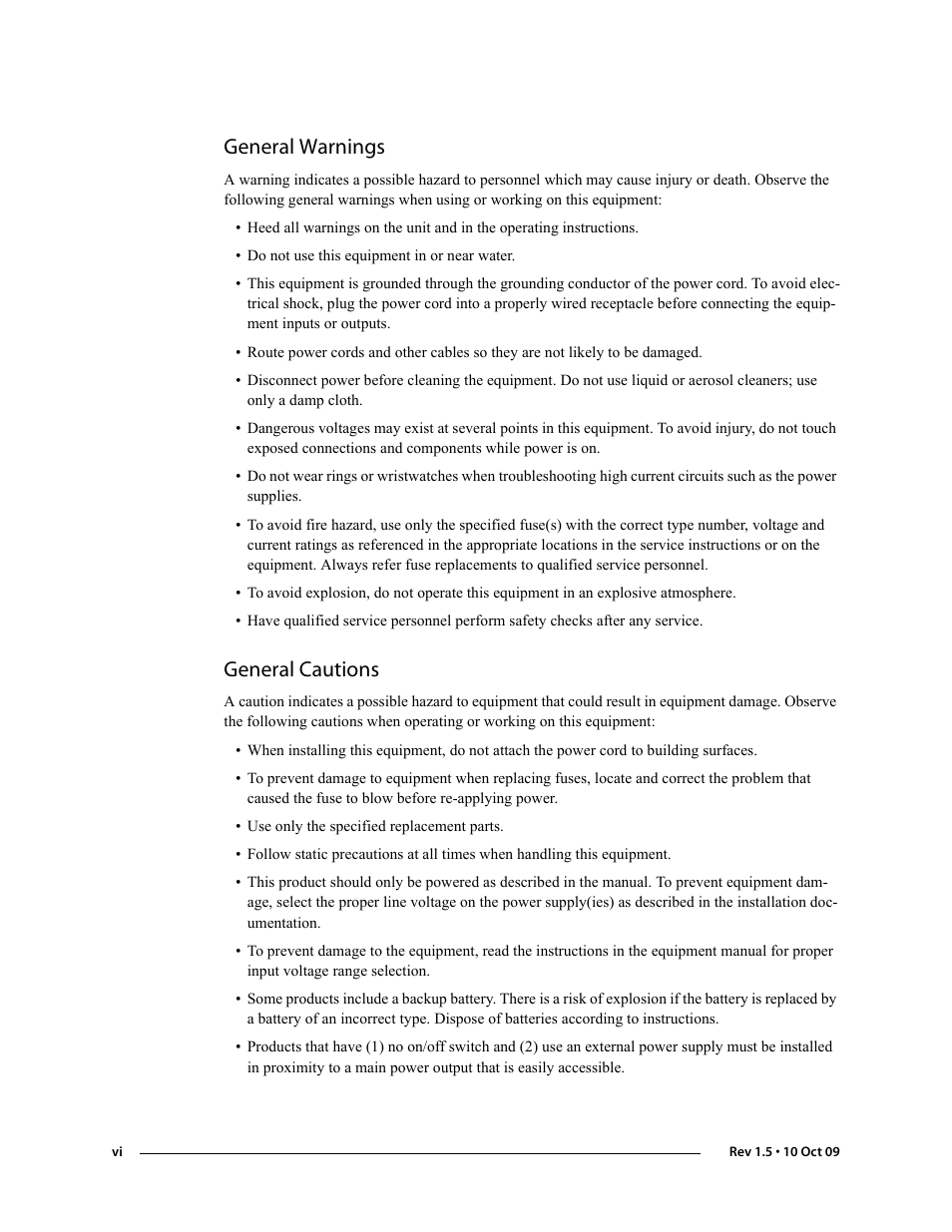 General warnings, General cautions | Grass Valley NV8288 v.1.5 User Manual | Page 6 / 88