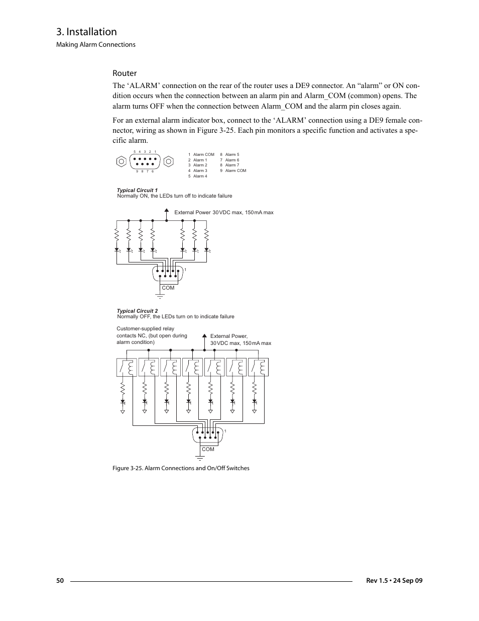 Router, Installation, Making alarm connections | Grass Valley NV8288 v.1.5 User Manual | Page 60 / 88