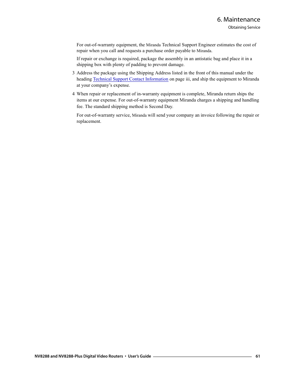 Maintenance | Grass Valley NV8288 v.1.5 User Manual | Page 71 / 88
