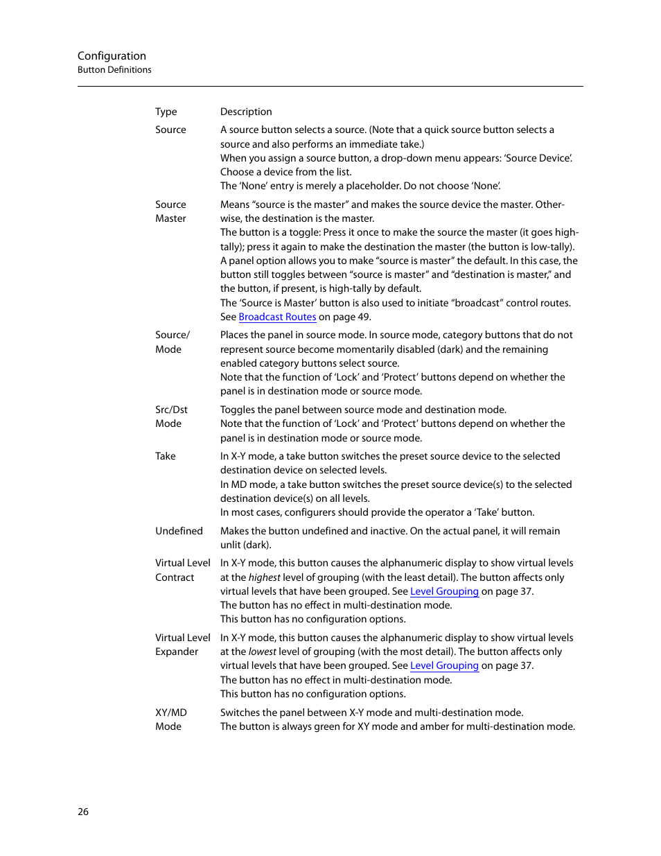 Source master, Button | Grass Valley NV9601 v.2.2 User Manual | Page 36 / 84