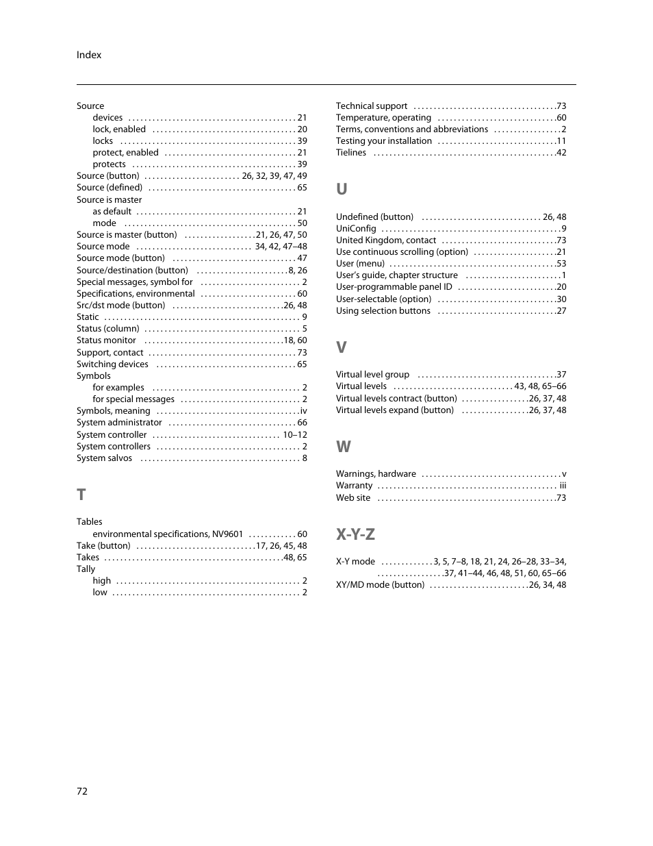X-y-z | Grass Valley NV9601 v.2.2 User Manual | Page 82 / 84