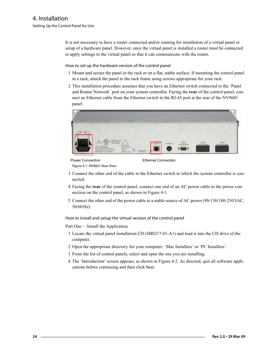 Panel, Installation | Grass Valley NV9601 v.2.0 User Manual | Page 34 / 76