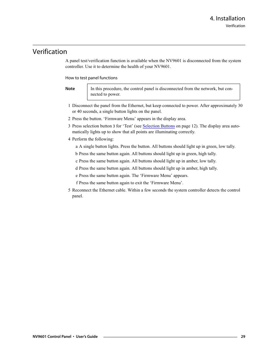Verification, Installation | Grass Valley NV9601 v.2.0 User Manual | Page 39 / 76