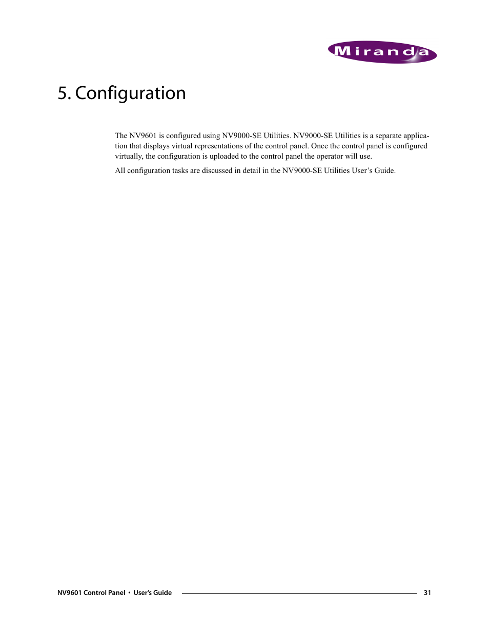 Configuration, Chapter 5 | Grass Valley NV9601 v.2.0 User Manual | Page 41 / 76