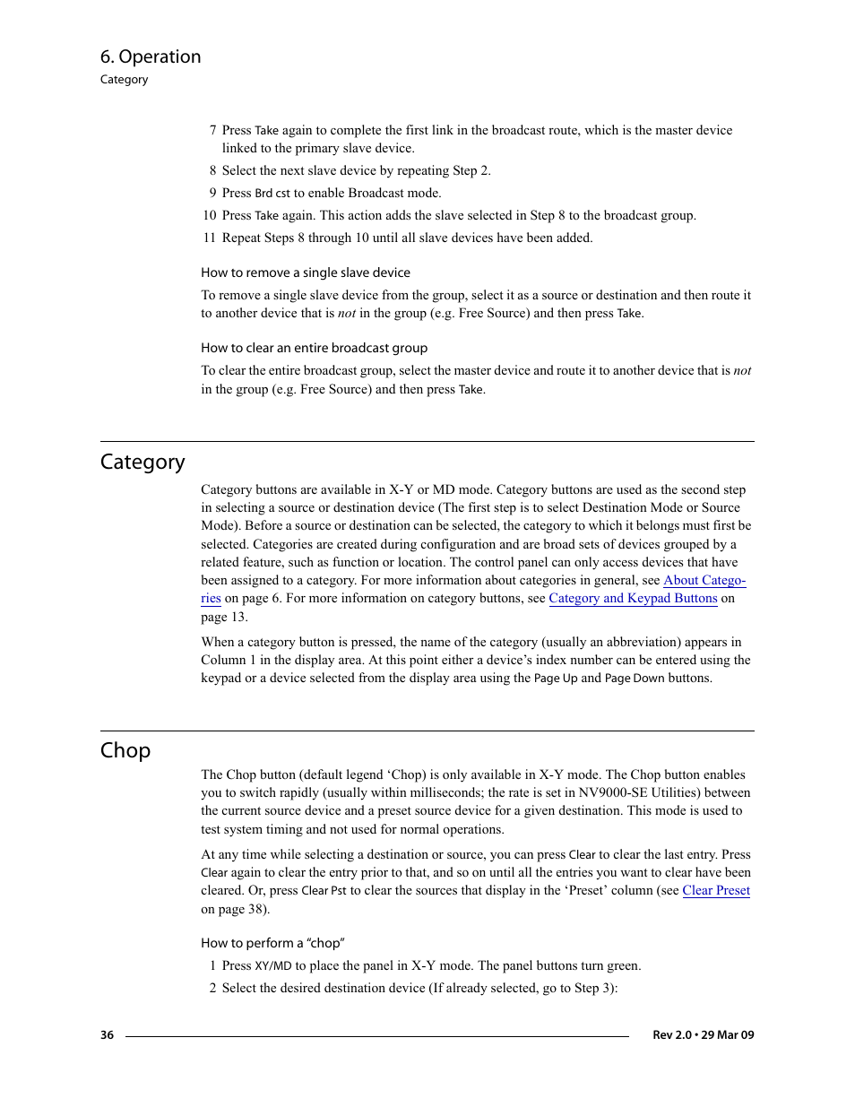 Category, Chop, Category chop | Operation | Grass Valley NV9601 v.2.0 User Manual | Page 46 / 76