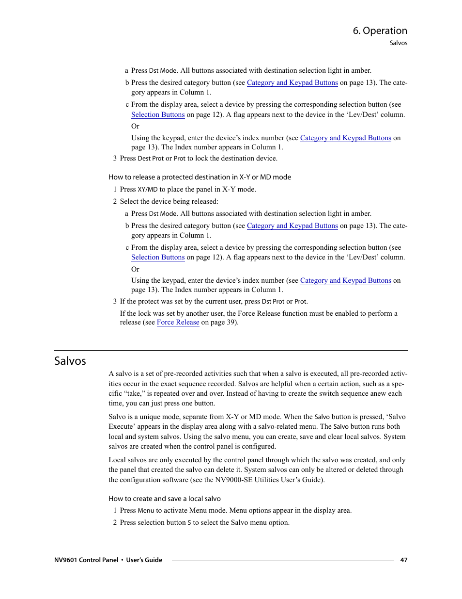 Salvos, Os. see, Operation | Grass Valley NV9601 v.2.0 User Manual | Page 57 / 76