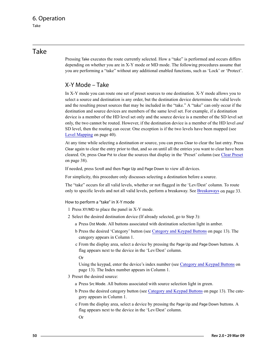 Take, X-y mode - take, X-y mode – take | Operation | Grass Valley NV9601 v.2.0 User Manual | Page 60 / 76