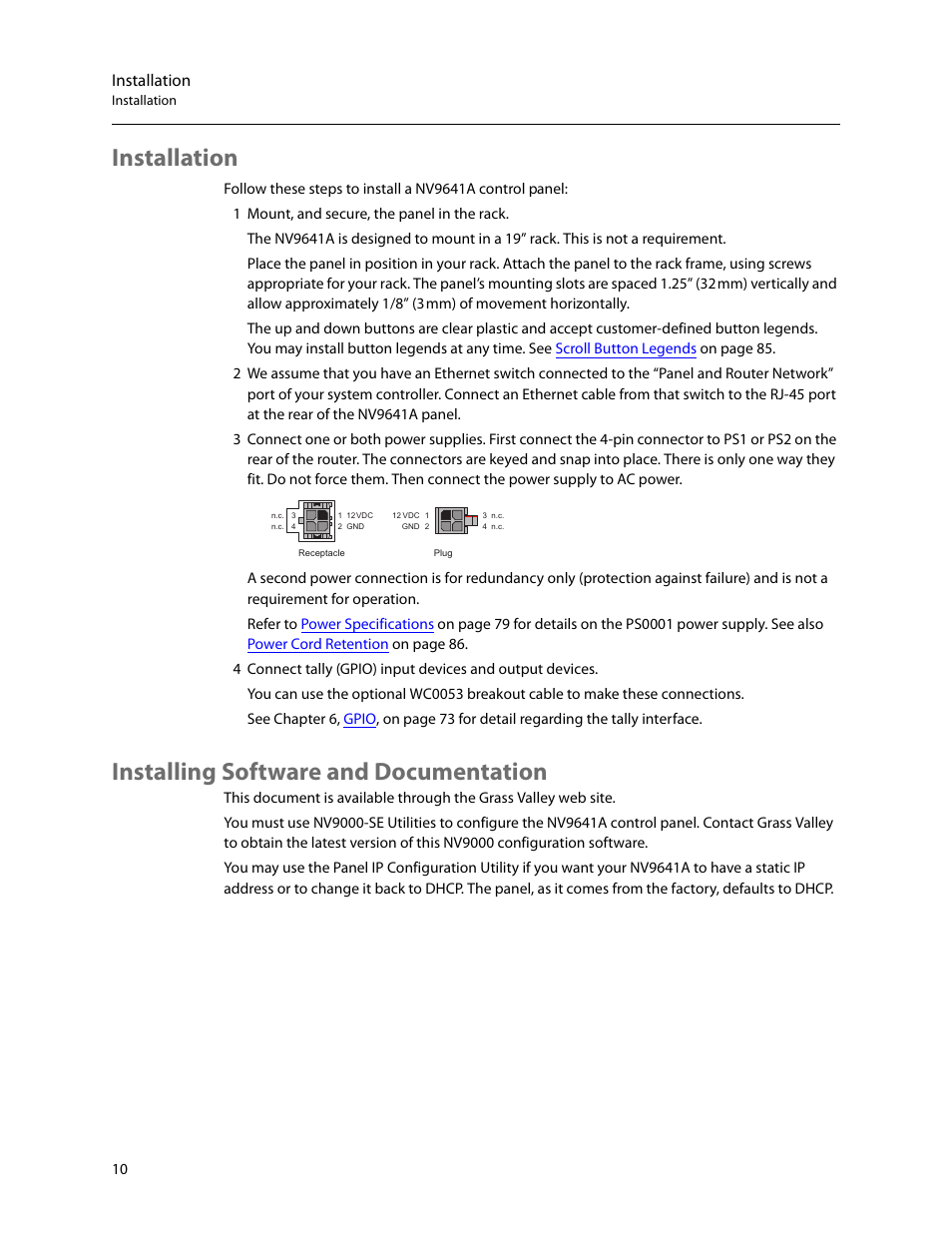 Installation, Installing software and documentation, Installation installing software and documentation | Grass Valley NV9641A v.1.0 User Manual | Page 20 / 110