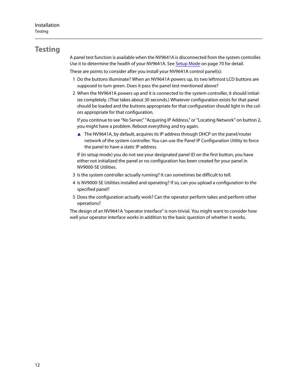 Testing | Grass Valley NV9641A v.1.0 User Manual | Page 22 / 110