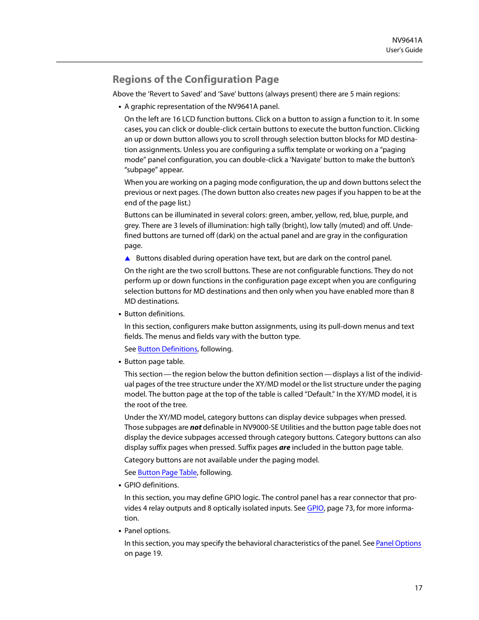Regions of the configuration page | Grass Valley NV9641A v.1.0 User Manual | Page 27 / 110