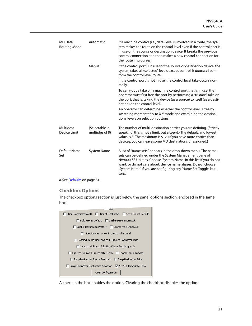 Checkbox options | Grass Valley NV9641A v.1.0 User Manual | Page 31 / 110