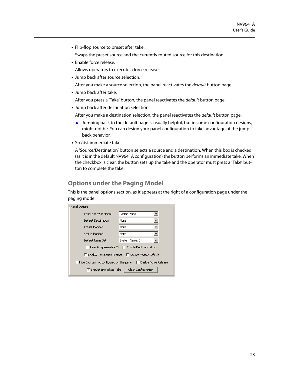 Options under the paging model, Options, Under the paging model | Grass Valley NV9641A v.1.0 User Manual | Page 33 / 110