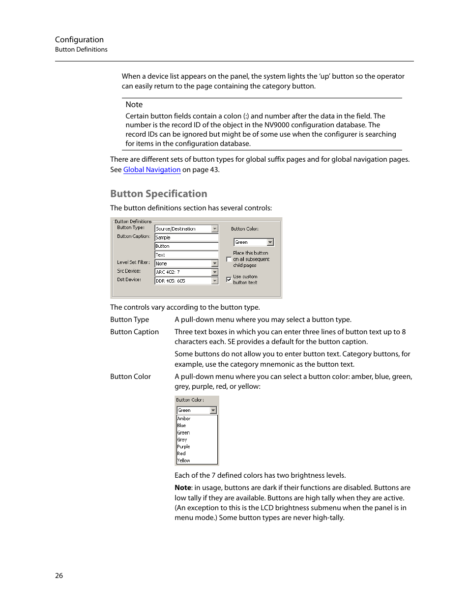 Button specification | Grass Valley NV9641A v.1.0 User Manual | Page 36 / 110