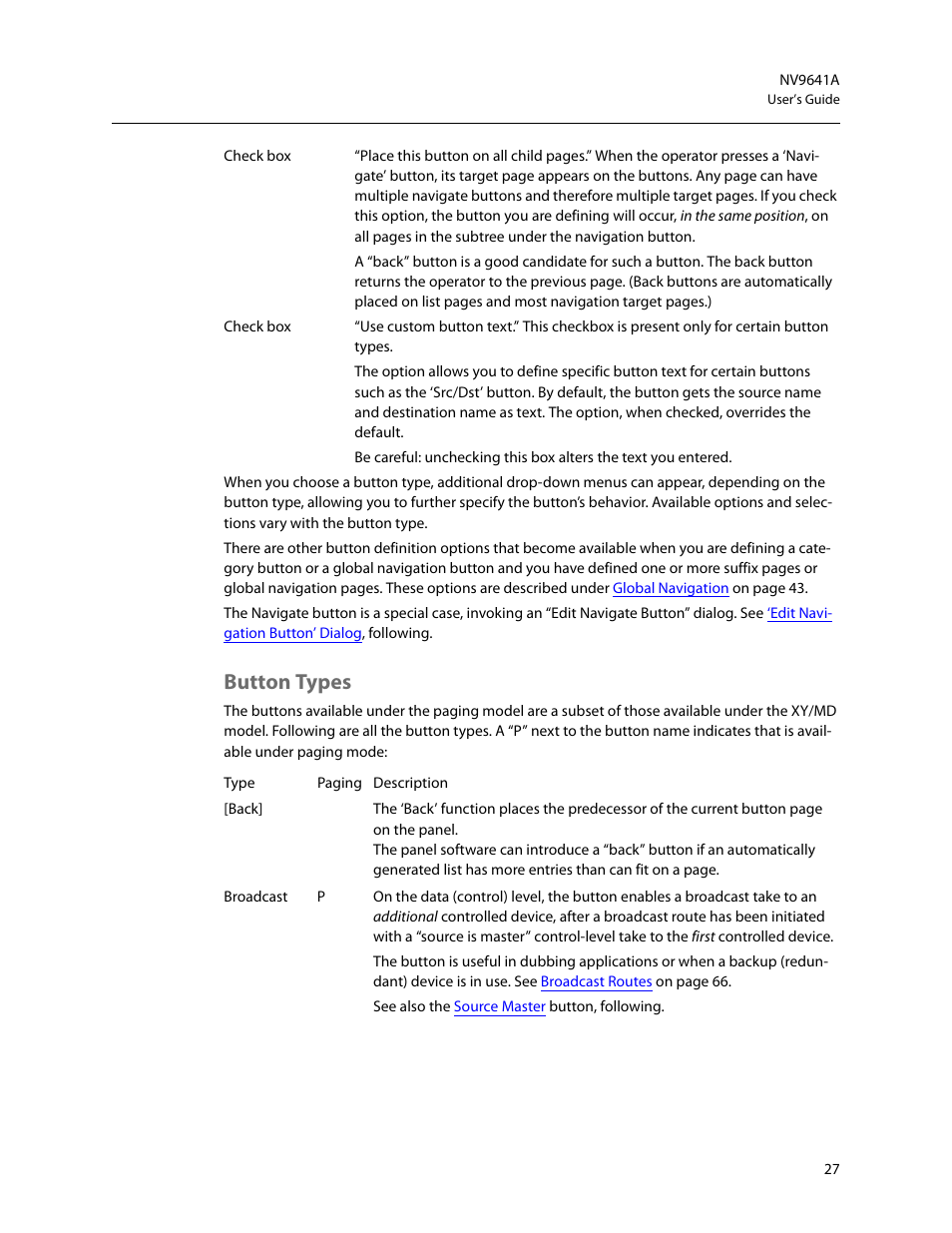 Button types | Grass Valley NV9641A v.1.0 User Manual | Page 37 / 110