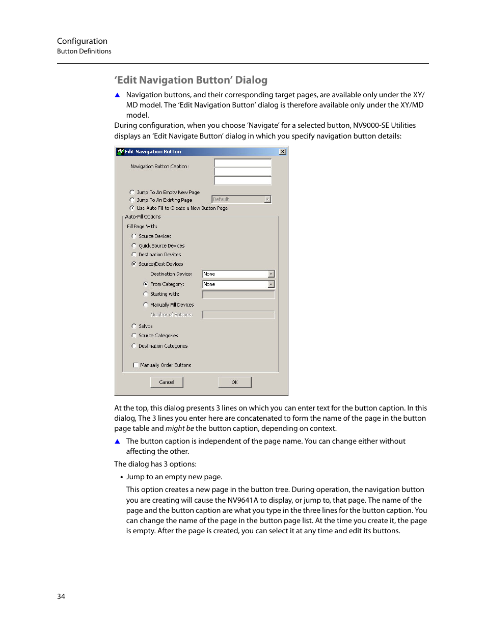 Edit navigation button’ dialog, Edit navi, Gation button’ dialog | Edit naviga, Tion button’ dialog | Grass Valley NV9641A v.1.0 User Manual | Page 44 / 110