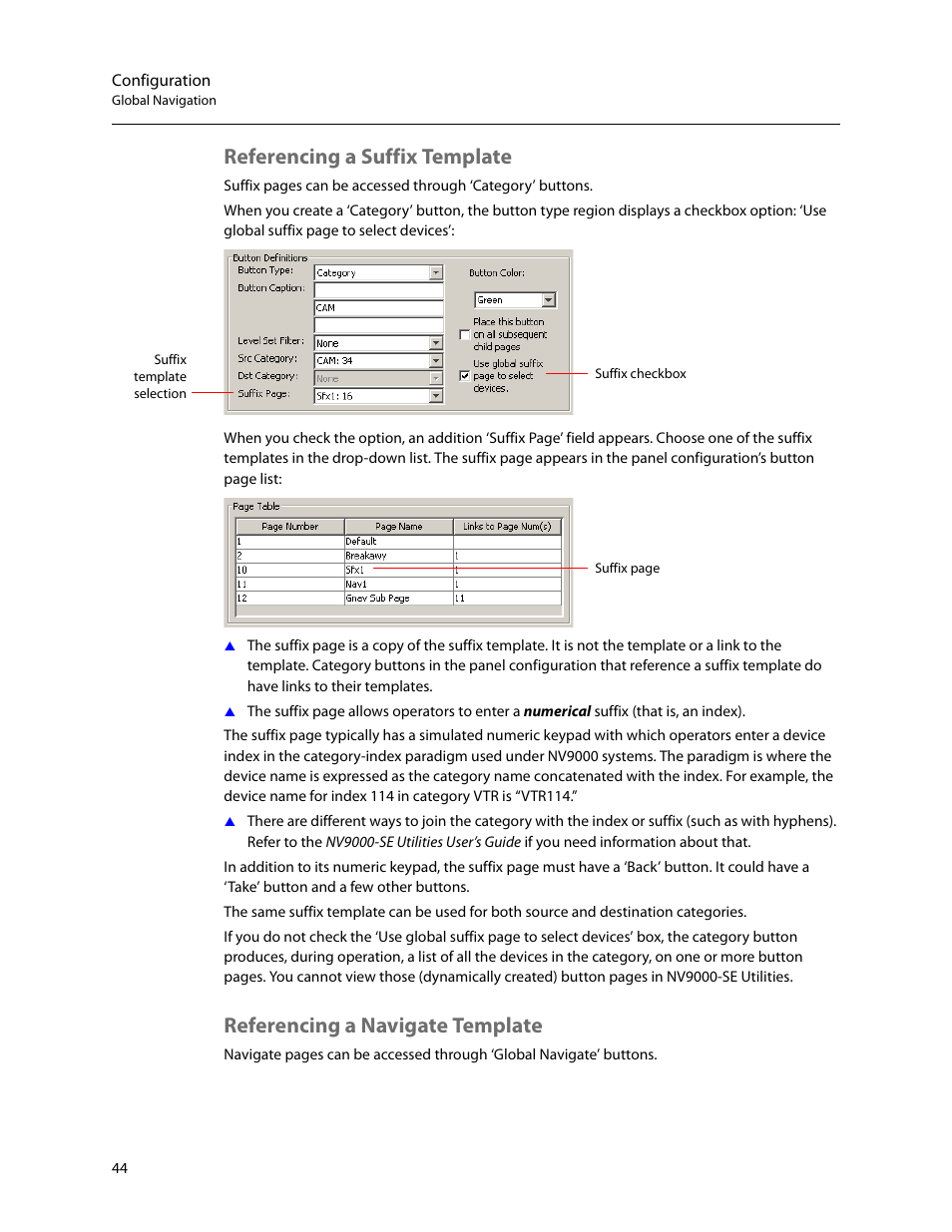 Referencing a suffix template, Referencing a navigate template | Grass Valley NV9641A v.1.0 User Manual | Page 54 / 110