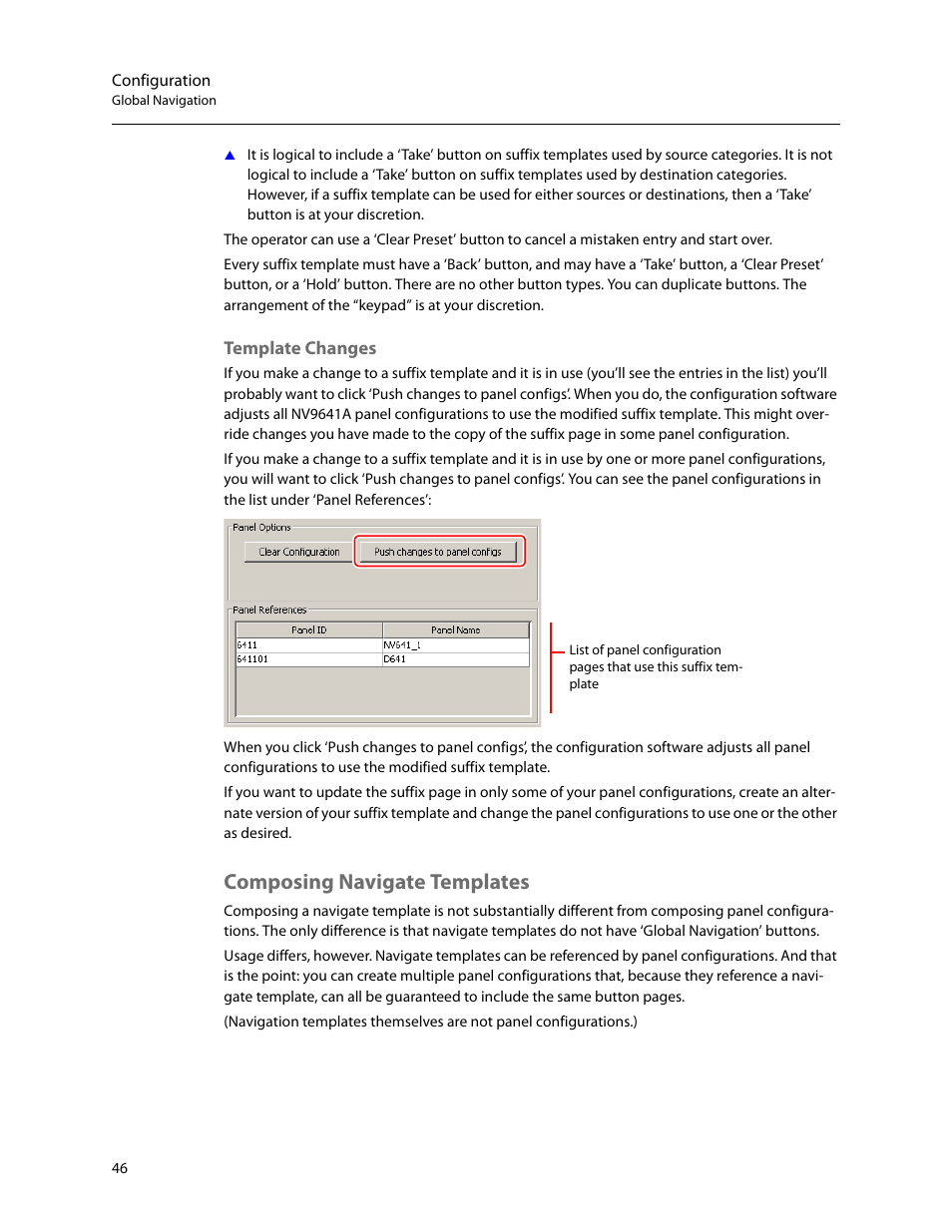 Template changes, Composing navigate templates | Grass Valley NV9641A v.1.0 User Manual | Page 56 / 110