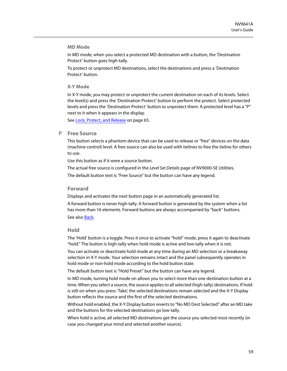 Free source, Forward, Hold | Forward hold | Grass Valley NV9641A v.1.0 User Manual | Page 69 / 110