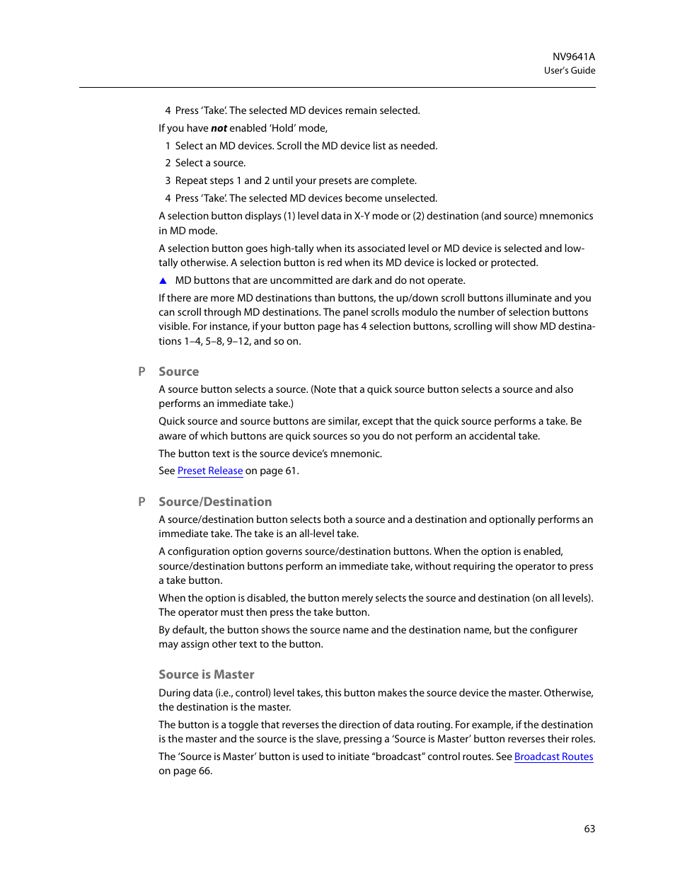Source, Source/destination, Source is master | Source source/destination source is master | Grass Valley NV9641A v.1.0 User Manual | Page 73 / 110