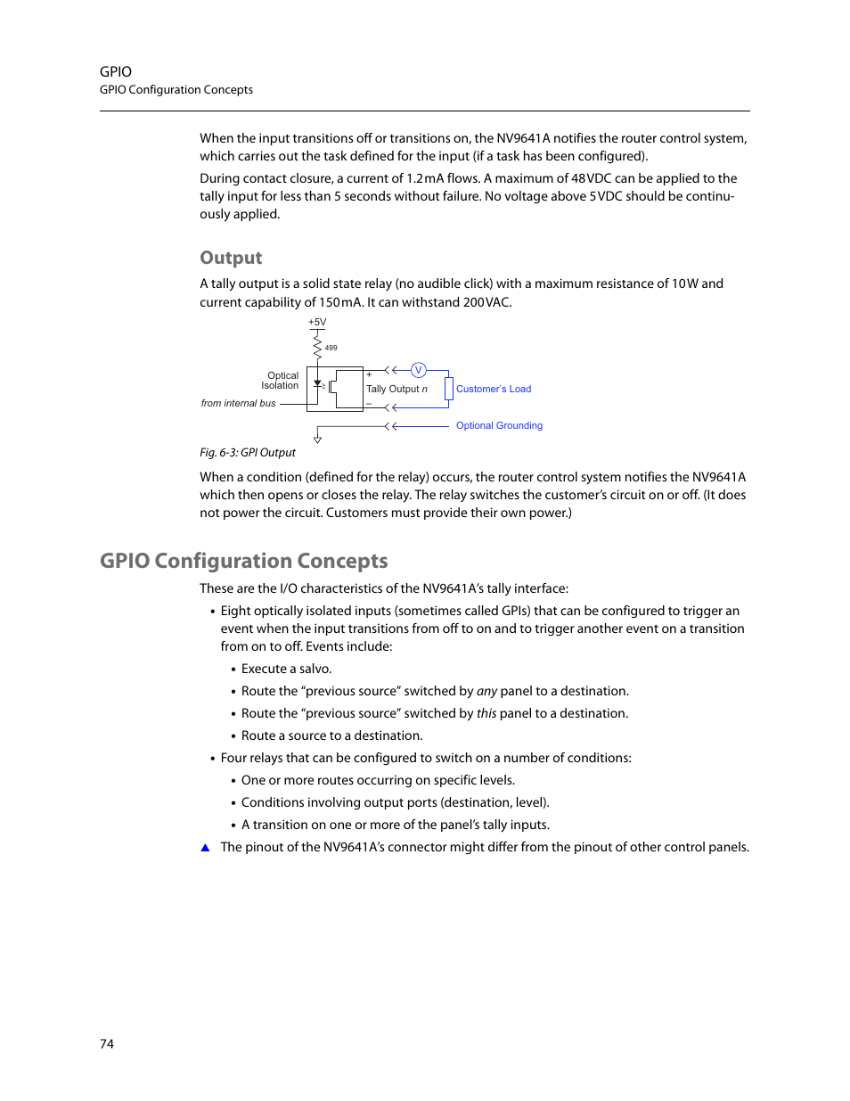 Output, Gpio configuration concepts | Grass Valley NV9641A v.1.0 User Manual | Page 84 / 110