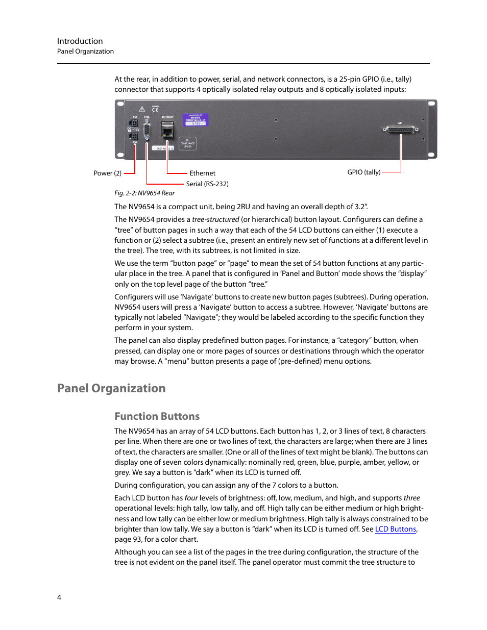 Panel organization, Function buttons, D 2-2 | Grass Valley NV9654 v.1.1 User Manual | Page 14 / 118