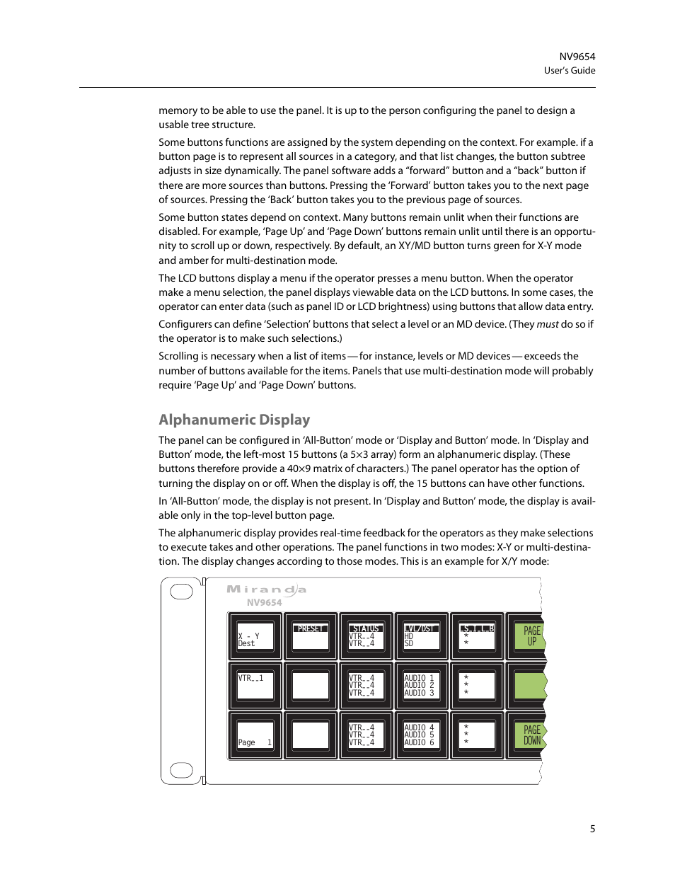 Alphanumeric display, Page up page down | Grass Valley NV9654 v.1.1 User Manual | Page 15 / 118