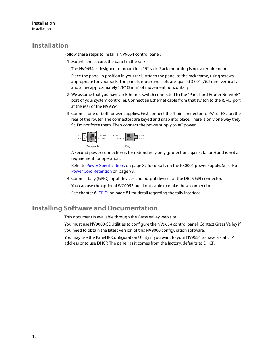 Installation, Installing software and documentation, Installation installing software and documentation | Grass Valley NV9654 v.1.1 User Manual | Page 22 / 118