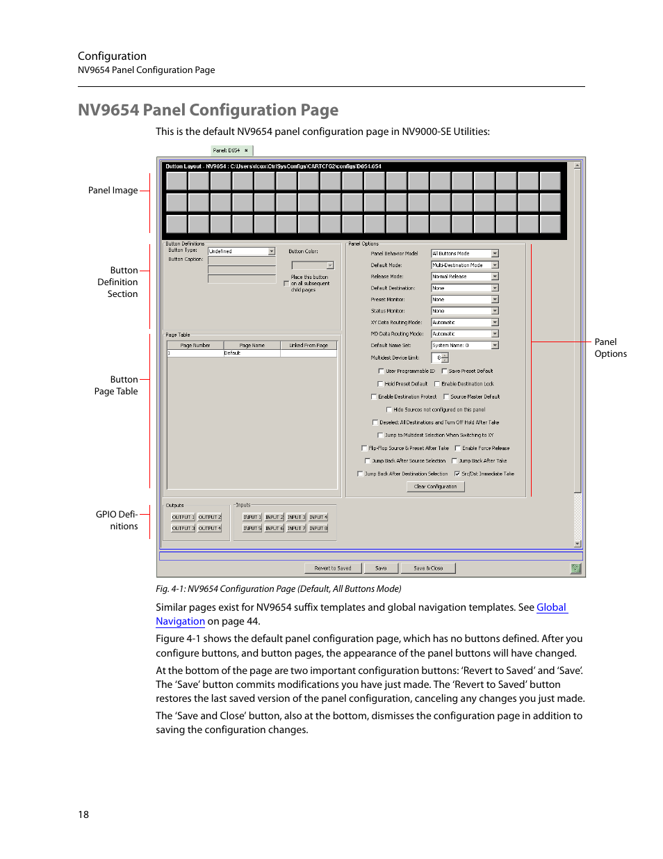 Figure 4-1, Nv9654 panel configuration page | Grass Valley NV9654 v.1.1 User Manual | Page 28 / 118