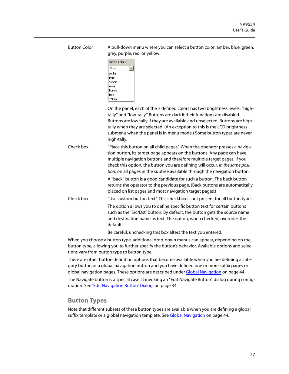 Button types | Grass Valley NV9654 v.1.1 User Manual | Page 37 / 118