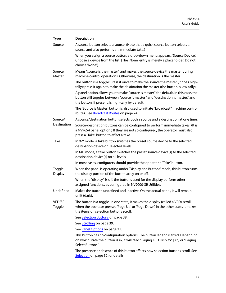 Source master, Button | Grass Valley NV9654 v.1.1 User Manual | Page 43 / 118