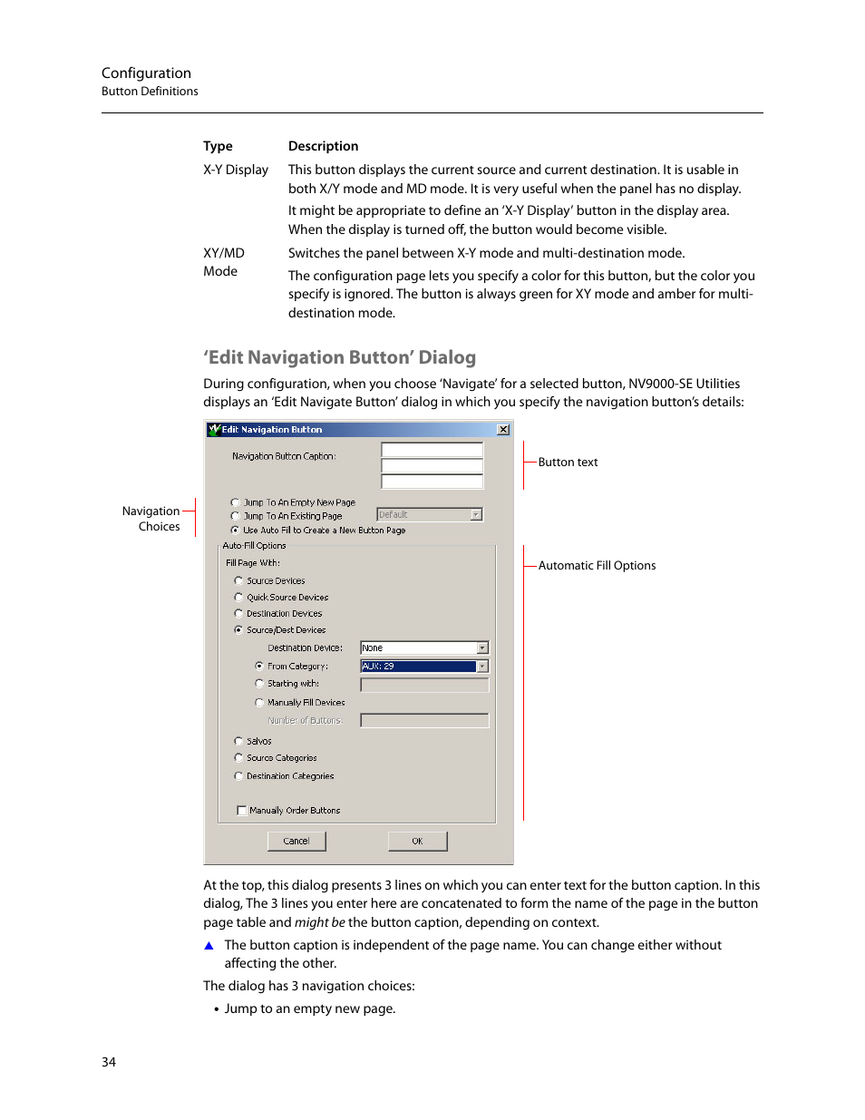 Edit navigation button’ dialog | Grass Valley NV9654 v.1.1 User Manual | Page 44 / 118