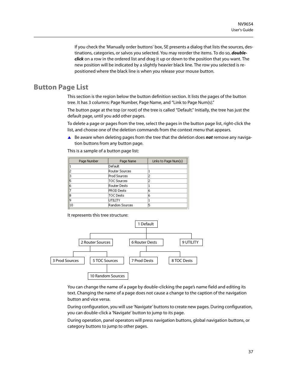 Button page list | Grass Valley NV9654 v.1.1 User Manual | Page 47 / 118