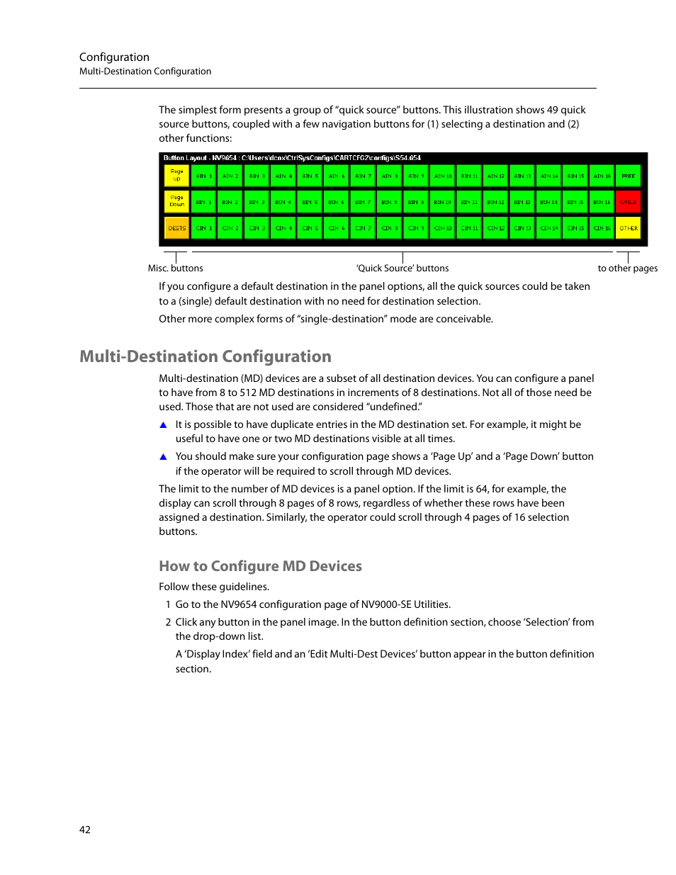 Multi-destination configuration, How to configure md devices, Multi-destina | Tion configuration | Grass Valley NV9654 v.1.1 User Manual | Page 52 / 118