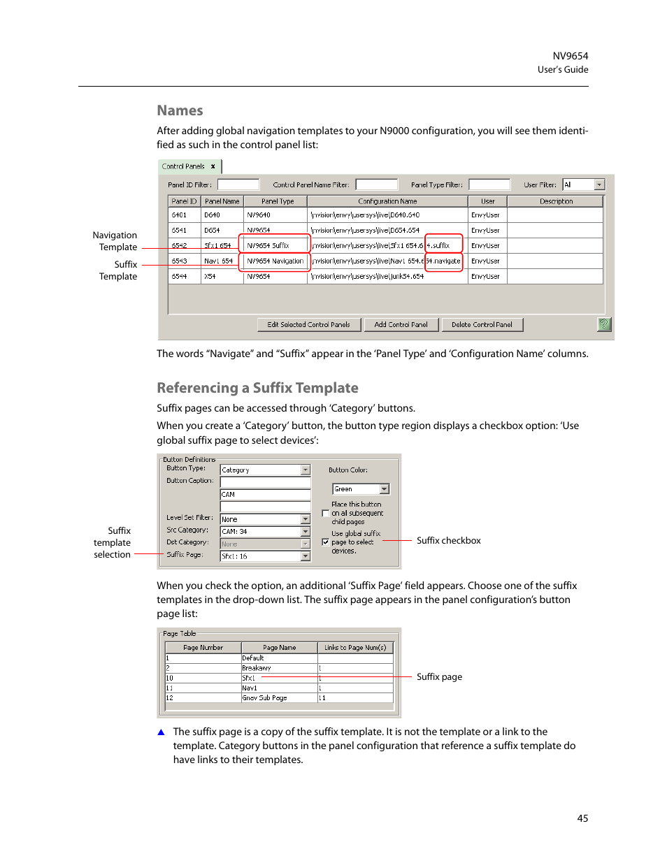 Names, Referencing a suffix template, Names referencing a suffix template | Grass Valley NV9654 v.1.1 User Manual | Page 55 / 118